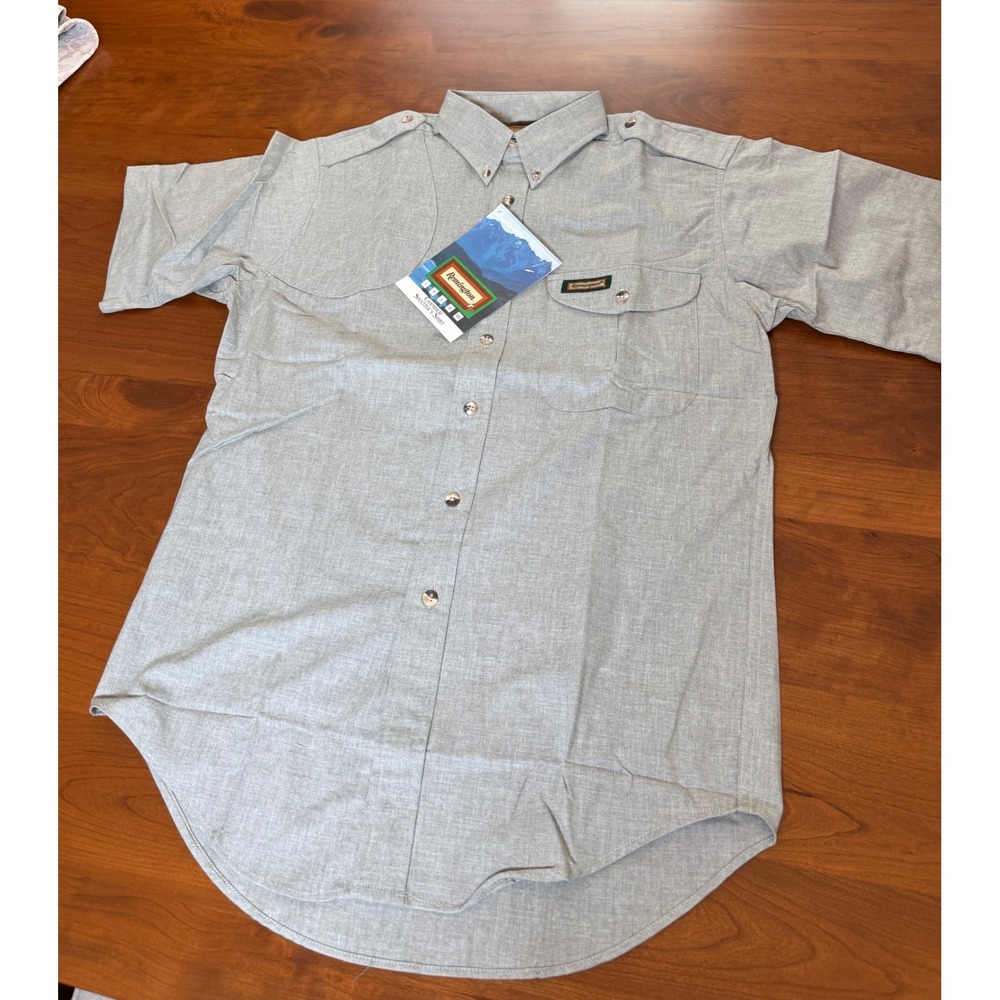 Remington Mens‎ Gray Chambray Shooter Shirt Short Sleeve Quilted Shoulder M New